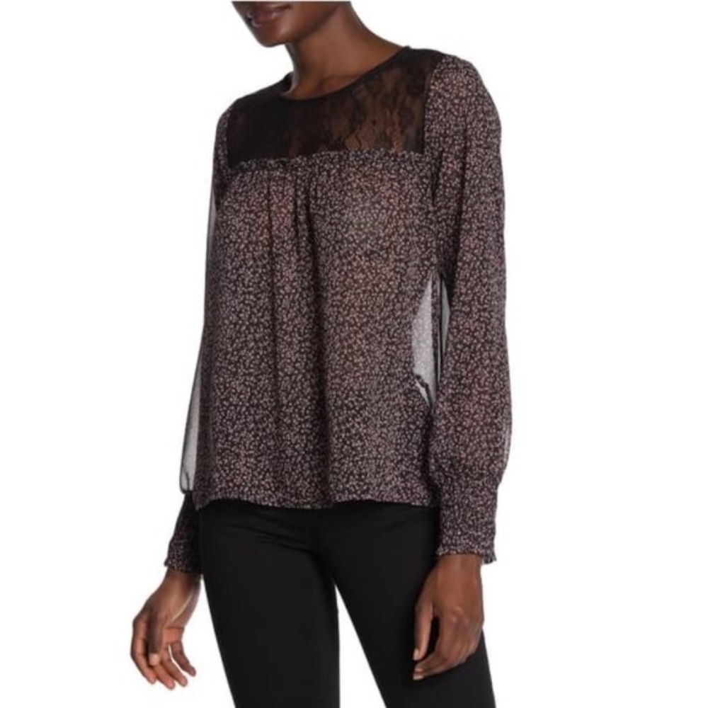 Pleione Lace Trim Chiffon Blouse